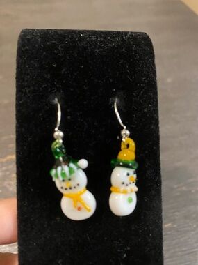 Snowman Glass Drop Earrings
